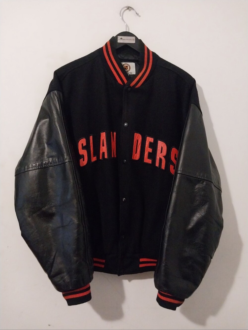 Nhl By Identity Inc. Ny Islanders Vtg. Black Wool Leather Javket 1990's Size Xl